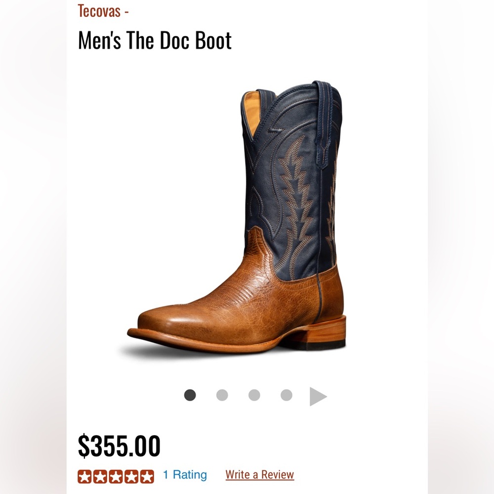 Tecovas Men’s The Doc Boot Tan Brown & Navy Blue Bison Leather Square Toe Cowboy